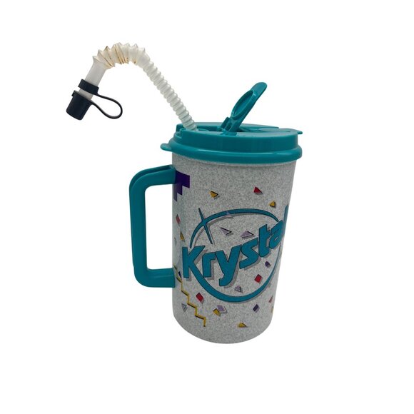 Vintage 1992 Krystal 32 Oz Plastic Thermo Travel Mug Lid Straw Coca-Cola Classic - Picture 1 of 9
